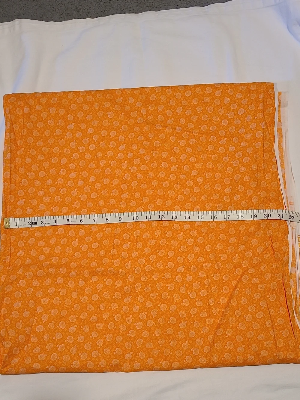 Fabric Orange White Flowers, Over 4 Yards, Sewing Quilting Crafting Cotton